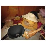Vintage hats and stuffed animals...