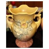 Set of 3 Hull USA Pottery Vases with Floral Design and Porcelain Figurine