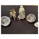 Set of 5 Christmas Themed Decor including Santa, Reindeer and Glass Candle Holders