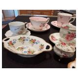 Collection of Vintage English Bone China Tea Set with Floral Designs