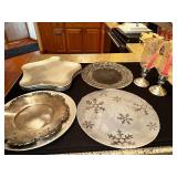 Collection of Wallace Silver Plated Holiday Themed Plates and Candle Holders