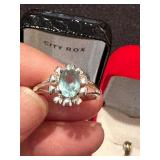 Elegant Silver Ring and sterling Silver Earrings with Blue Gemstones