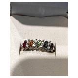Multicolor Gemstone and Diamond Accented Sterling Silver Ring