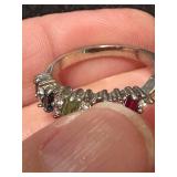 Multicolor Gemstone and Diamond Accented Sterling Silver Ring