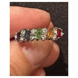 Multicolor Gemstone and Diamond Accented Sterling Silver Ring