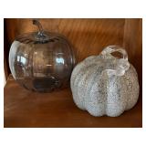 Set of 5 Artistic Decorative Glass and Ceramic Pumpkins and Bowl