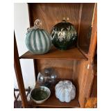 Set of 5 Artistic Decorative Glass and Ceramic Pumpkins and Bowl