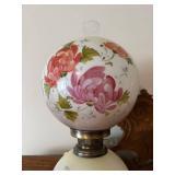 Antique Floral Glass Globe Lamp with Bronze Base