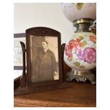 Antique Floral Glass Globe Lamp with Bronze Base