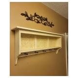 Wooden Wall-Mounted Shelf with Ornamental Hooks