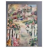 Set of 2 Vintage Framed Art Prints: Garden Scene and Children Illustration