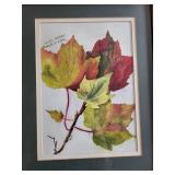 Pair of Framed Autumn Leaf Watercolor Paintings