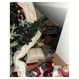 Collection of Holiday and Christmas Decorations Including Trees and Ornaments