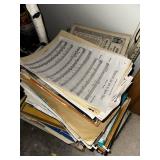 Vintage Blue Glass Beverage Dispenser and Collection of Sheet Music