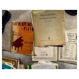 Vintage Blue Glass Beverage Dispenser and Collection of Sheet Music