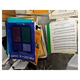 Vintage Blue Glass Beverage Dispenser and Collection of Sheet Music