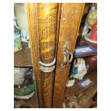 Vintage Curved Glass Curio Cabinet with Figurine Collection and Glass Vases