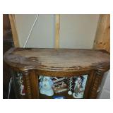 Vintage Curved Glass Curio Cabinet with Figurine Collection and Glass Vases