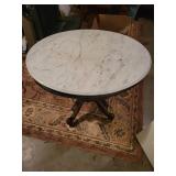 Vintage Round Marble Top Table with Ornate Wooden Pedestal