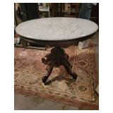 Vintage Round Marble Top Table with Ornate Wooden Pedestal