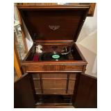 Vintage Victrola Cabinet Record Player with 2 Records