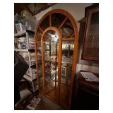 Vintage Oak Arch Top Curio Display Cabinet with Glass Shelves