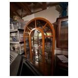 Vintage Oak Arch Top Curio Display Cabinet with Glass Shelves