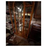 Vintage Oak Arch Top Curio Display Cabinet with Glass Shelves