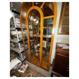Vintage Oak Arch Top Curio Display Cabinet with Glass Shelves