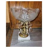 Ornate Glass Compote Dish with Gilded Cherub Base