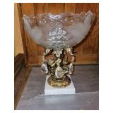 Ornate Glass Compote Dish with Gilded Cherub Base