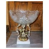 Ornate Glass Compote Dish with Gilded Cherub Base