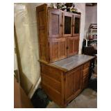 Antique Hoosier Kitchen Cabinet with Stained Glass Accents