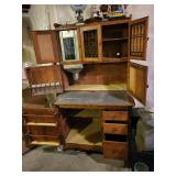 Antique Hoosier Kitchen Cabinet with Stained Glass Accents