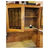 Antique Hoosier Kitchen Cabinet with Stained Glass Accents