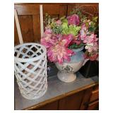 Pair of Vintage Glass Candle Holders with Decorative Crystals