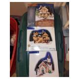 Collection of Christmas Village Buildings and Decorations