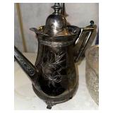 Vintage Silver Plated Teapot and Cut Glass Bowl Set