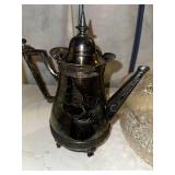 Vintage Silver Plated Teapot and Cut Glass Bowl Set