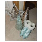 Winter Decoration Set with Ice Skates, Glass Trees & Star Frame