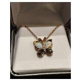 14k Gold Butterfly Necklace with Opal and Gemstones