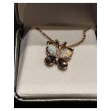 14k Gold Butterfly Necklace with Opal and Gemstones