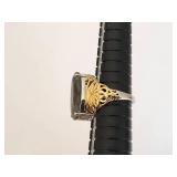 Vintage Ring with Possibly Labradorite and Intricate Gold Filigree Design