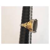 Vintage Ring with Possibly Labradorite and Intricate Gold Filigree Design