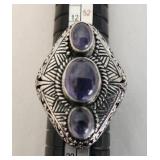 Sterling Silver Ring with Triple Amethyst Stone Setting