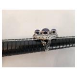 Sterling Silver Ring with Triple Amethyst Stone Setting