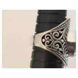 Sterling Silver Ornate Ring with Turquoise Stone, Size 8