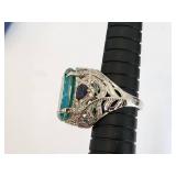 Exquisite Large Oval-Cut Gemstone Ring with Intricate Silver Filigree Setting