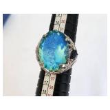 Exquisite Large Oval-Cut Gemstone Ring with Intricate Silver Filigree Setting