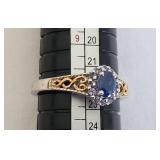 Sterling Silver and Gold Ring with Blue Stone, Size 8